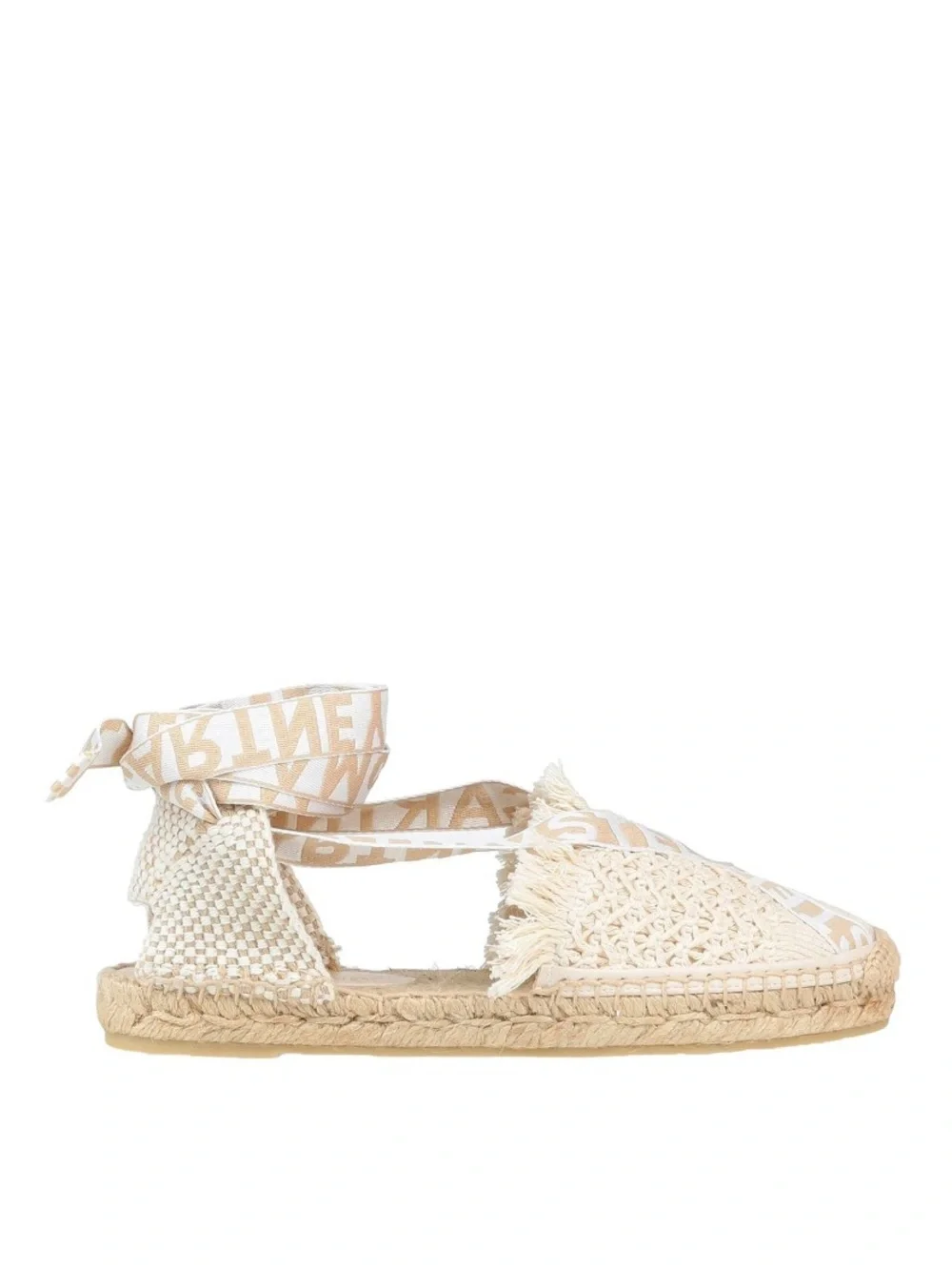 Stella McCartney Ivory Woven Espadrille Logo Ribbon Flats